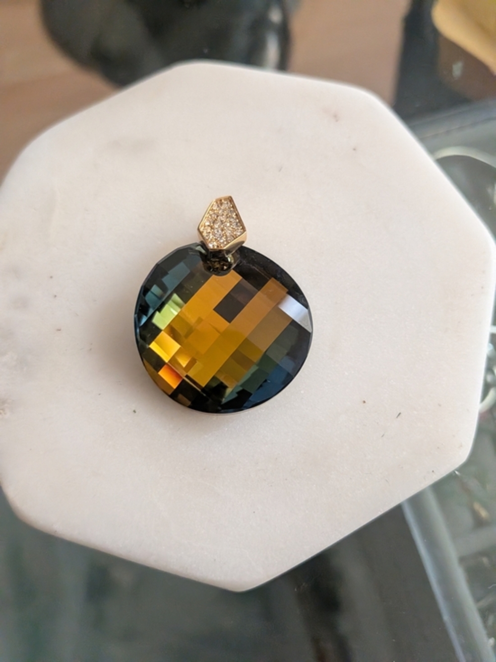 Swarovski 6621 Twist pendant featuring a faceted crystal Gold Cz Bail